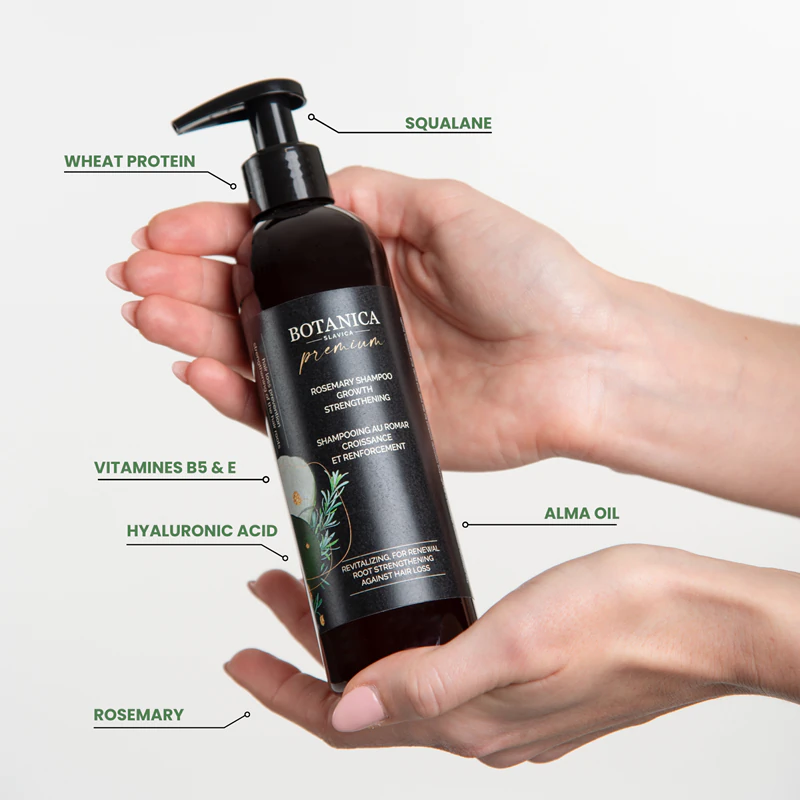 Shampoo intensivo Soaphoria Botanica Slavica de Alecrim para crescimento e fortalecimento dos folículos capilares.