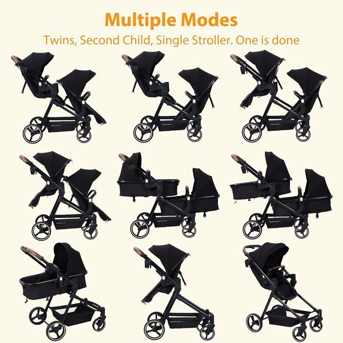 Cochecito doble ligero, carrito de viaje plegable, cochecito tándem compacto con asientos reversibles, desde el nacimiento hasta los 36 meses.