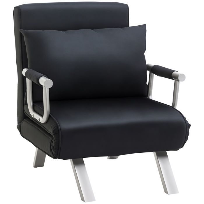 Sillón/sofá cama convertible - HOMCOM - 1 plaza con funda extraíble para máximo confort - metal efecto ante - negro