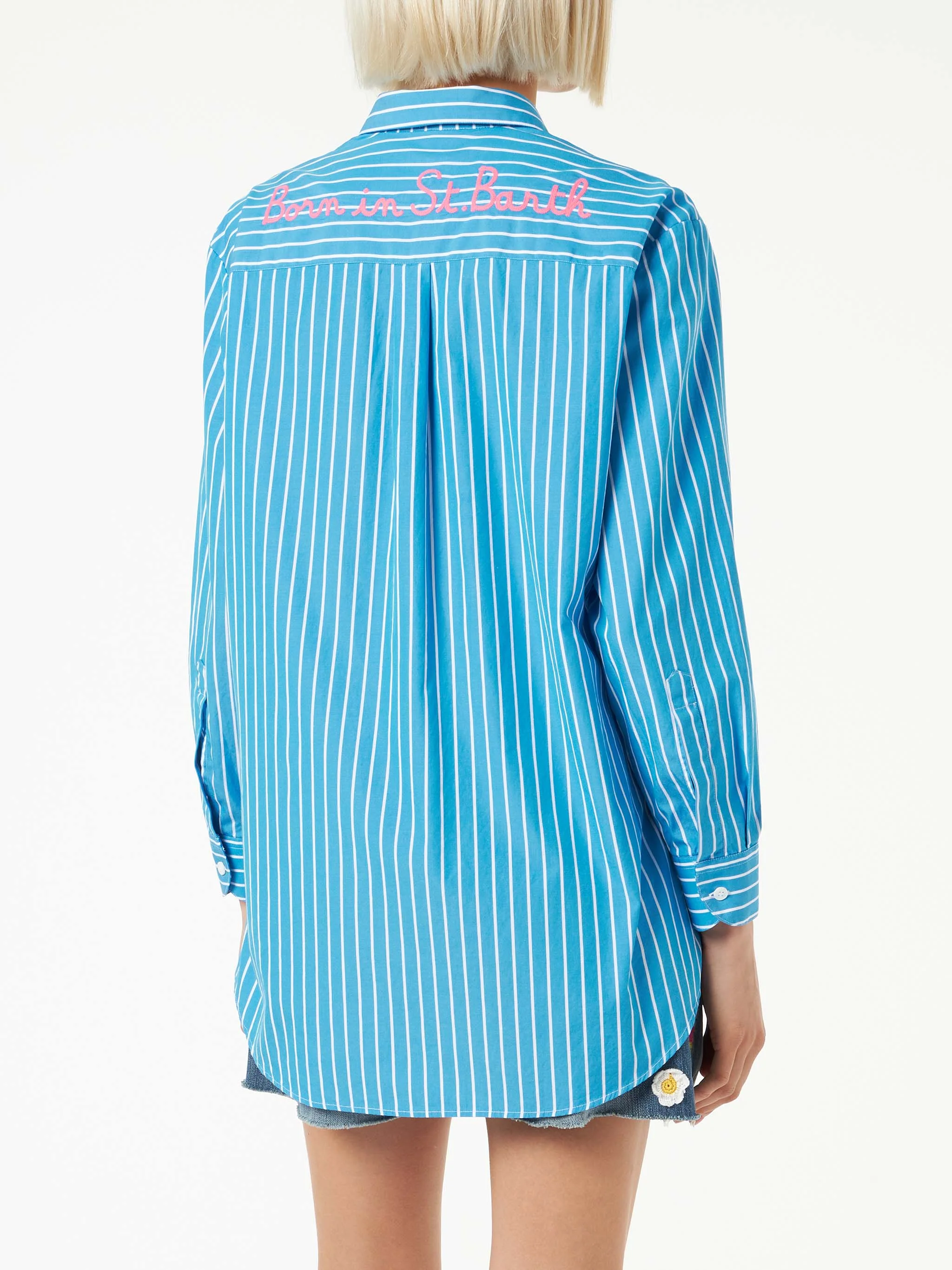 Gestreept katoenen shirt met geborduurd 'Born in St. Barth'.