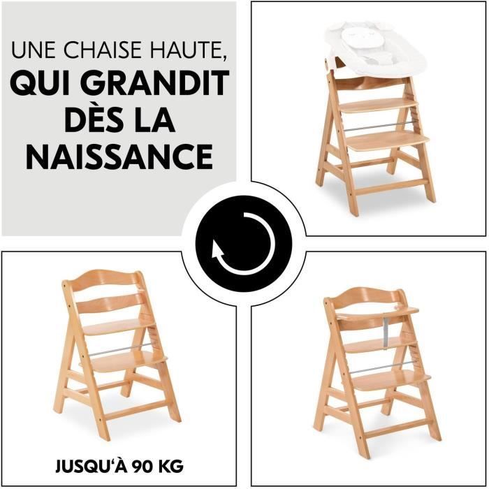 Chaise haute - HAUCK - ALPHA+ - Evolutive - De 6 mois à 90 kg - Bois FSC - Harnais 5 points - Naturel