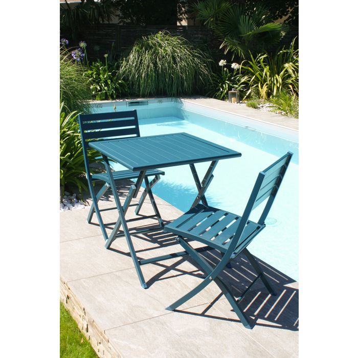 Ensemble repas de jardin 2 places en aluminium  - Bleu canard