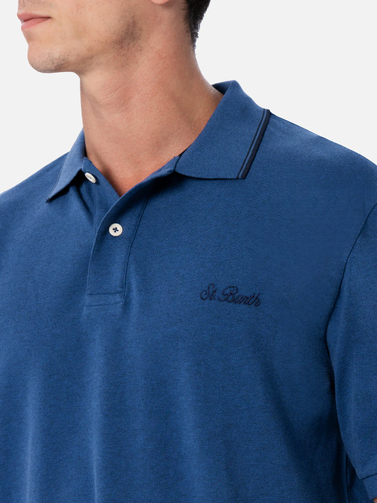 Herenpolo van Beverly Hills denimblauw katoenpiqué