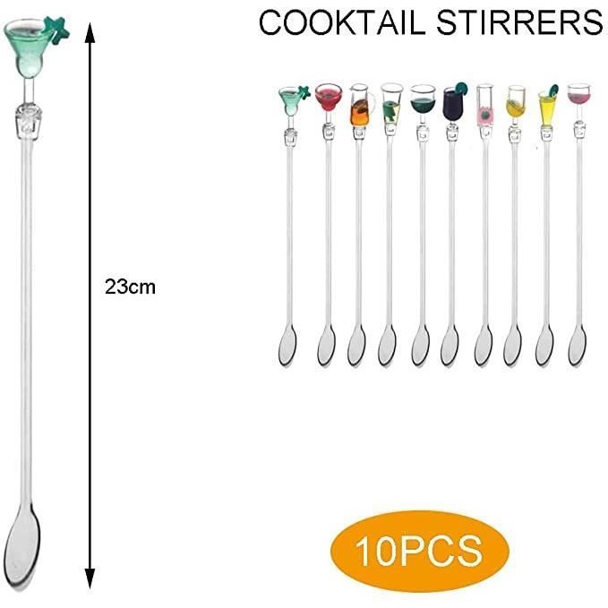 ROCK Bunte Cocktailrührstäbchen, 23 cm lange Cocktailspieße (10 Rührlöffel)