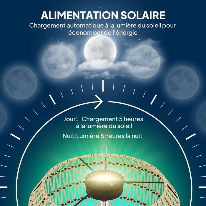 Lámpara de pie solar para exteriores Outsunny - estilo bohemio - sensor de luz, encendido automático - resina tejida - 178 cm - amarilla