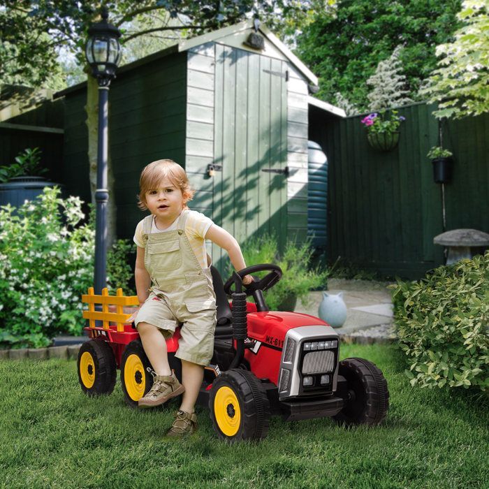Tracteur électrique - HOMCOM - avec remorque amovible - avec télécommande MP3 musique affichage lumières - enfants 3-6 ans - rouge