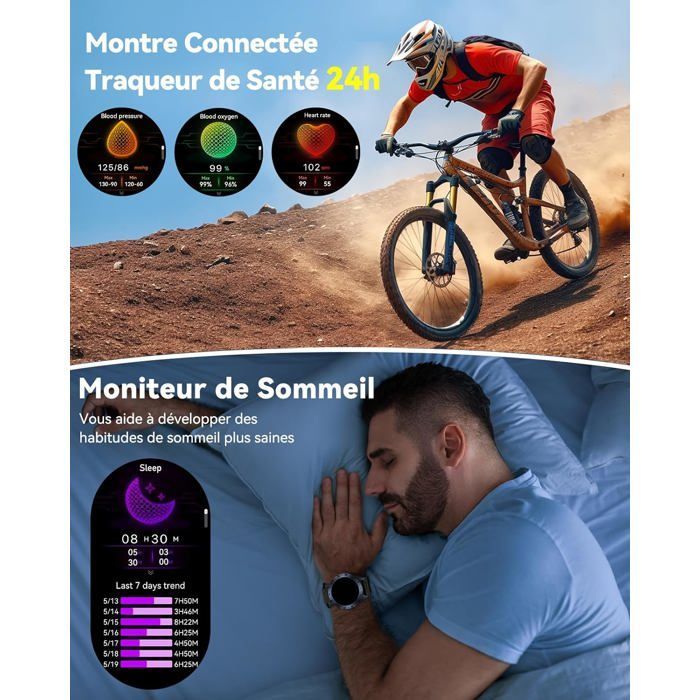 Montre Connectée Homme Sport:Étanche Ip68 Fitness Smartwatch Avec Torche Led Podometre - Appel Bluetooth Montres Compatible[YC532]