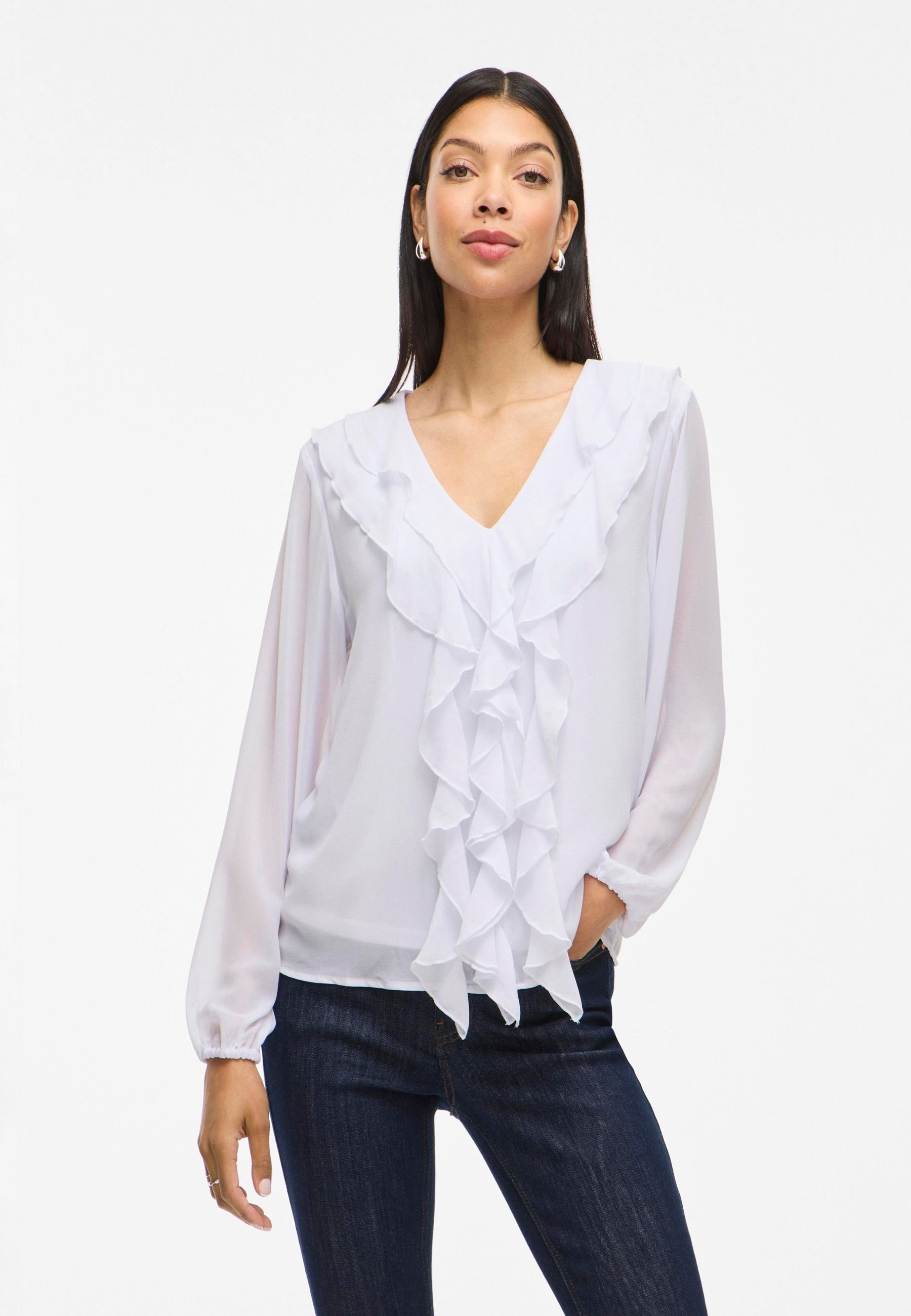VILA VIANE V-HALS RUFFEL - Blouse - sneeuwwit