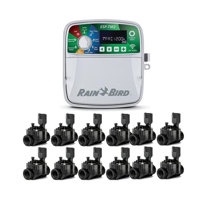 Controlador de riego Rain Bird ESP-TM2 - 12 zonas - 12 válvulas solenoides 100HV 24V - Blanco