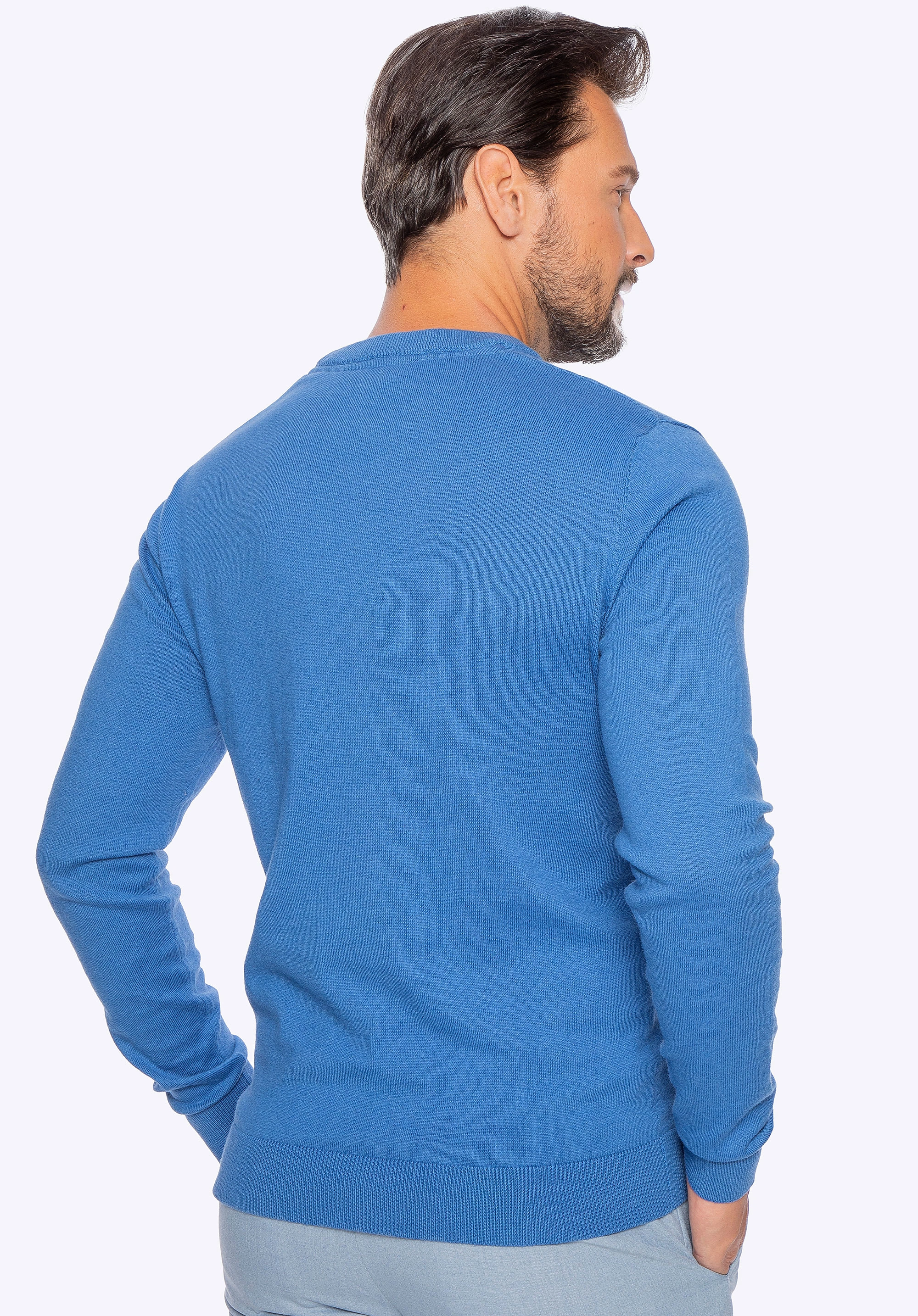 Sweter męski z bawełny z domieszką kaszmiru niebieski