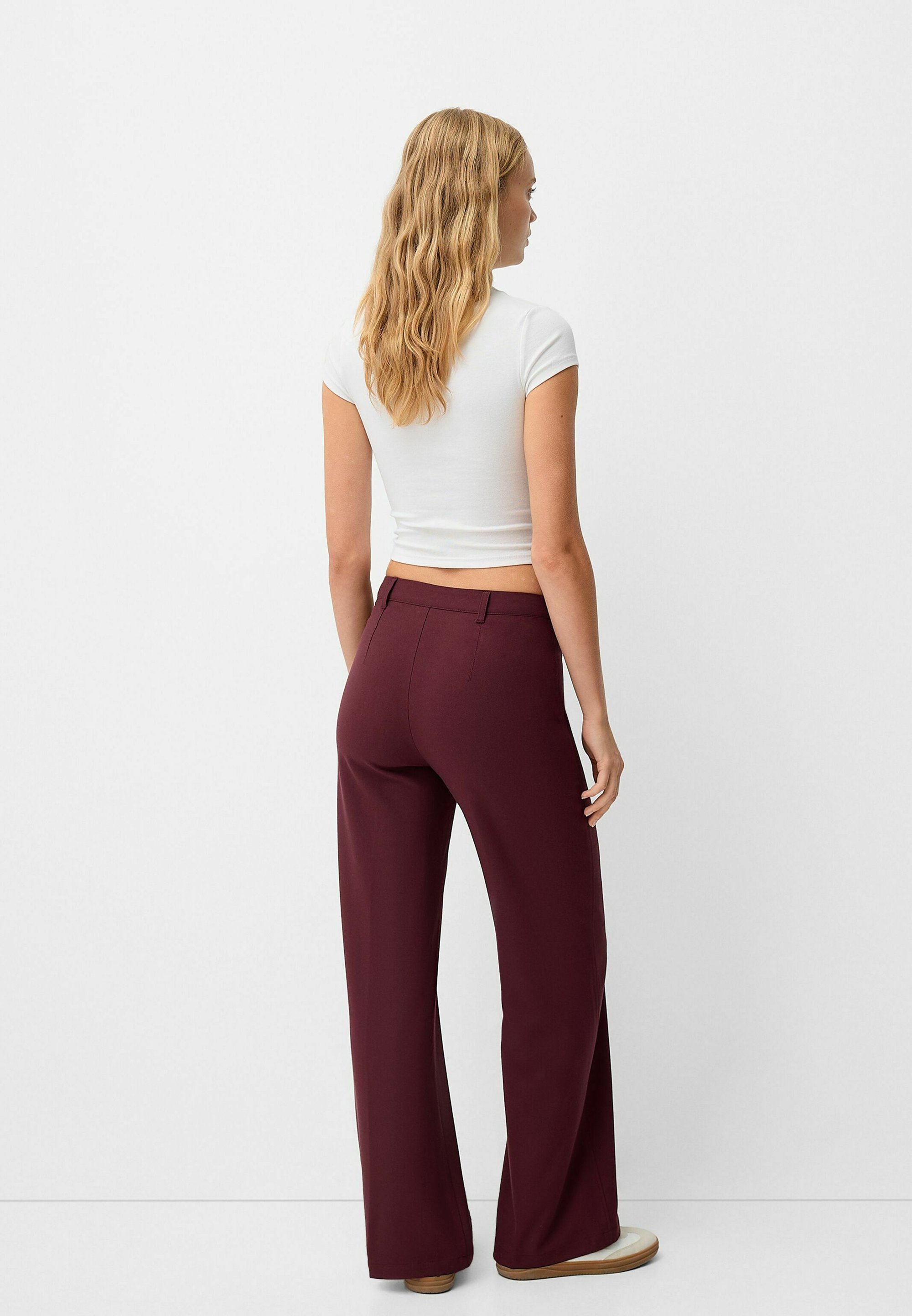 Bershka Weitbein-Tailored-Hose - Bordeaux