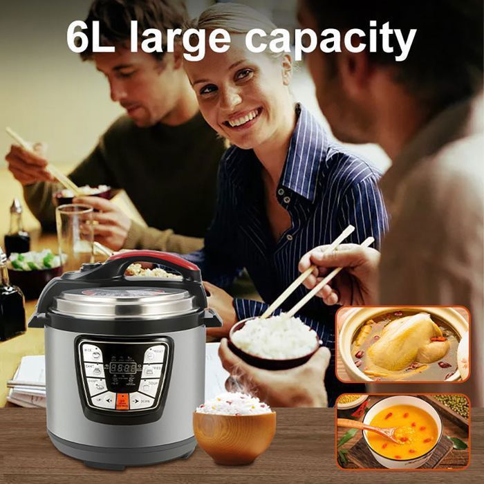 Olla eléctrica a presión de 6 litros - Multicocina - Arrocera, función para mantener caliente - Aleación de aluminio - Pantalla LED - 1000 W