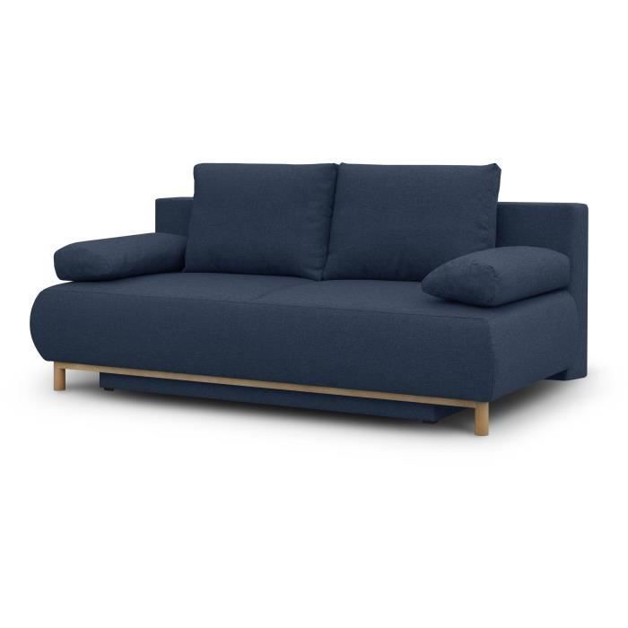Divano trasformabile a 3 posti - MIKA - Tessuto blu scuro - Vano contenitore - L 192 x H 84 x P 93 cm