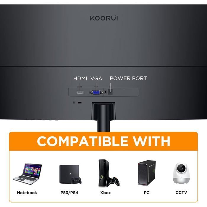 Écran Pc Incurvé-Dalle Va 23.6 Pouces,Résolution Fhd (1920 X 1080),1800R,60Hz,5Ms,Hdmi,Vga,Réglage De L’Inclinaison,Angle De Visio