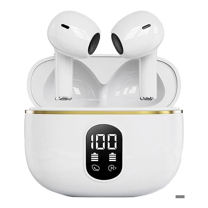 Écouteurs sans fil avec son stéréo et basses puissantes, écouteurs Bluetooth légers avec 48 heures d'autonomie Blanc