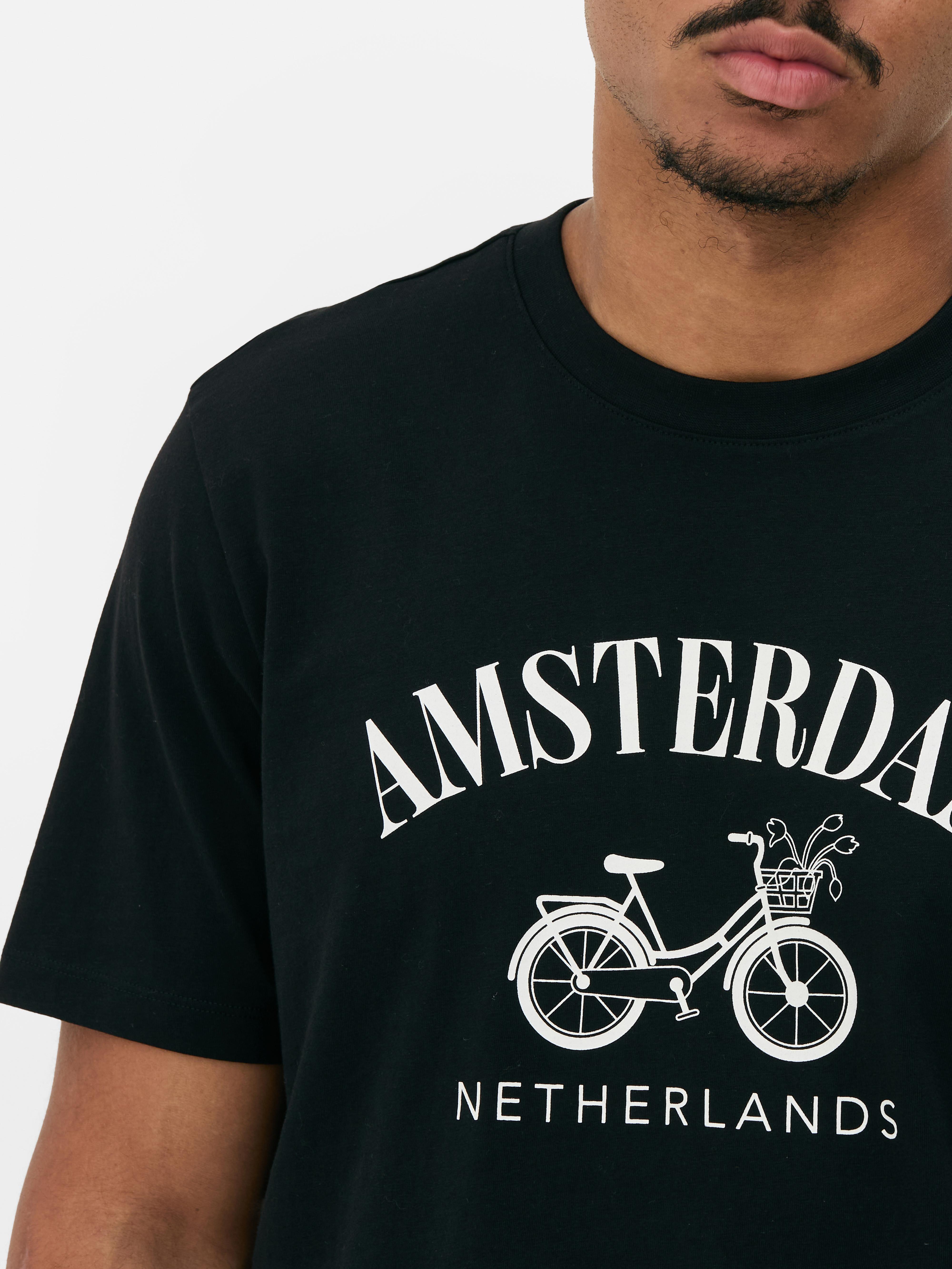 Amsterdam Kurzarm-T-Shirt Ein kurzärmeliges T-Shirt mit Rundhalsausschnitt und Amsterdam-Design