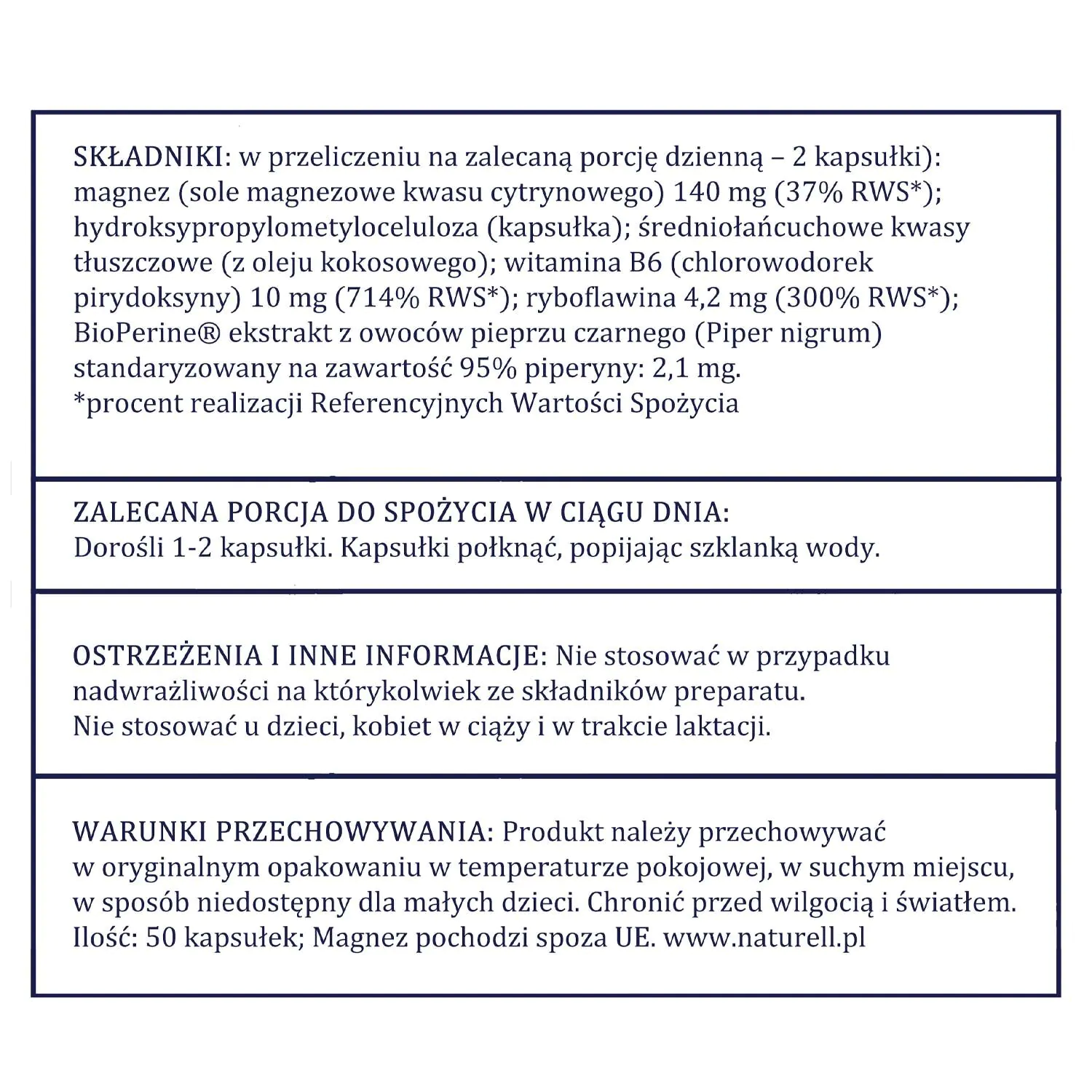 Naturell Magnez Organiczny+ 100 kapsułek