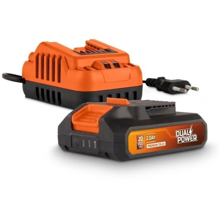 Akku und Ladegerät – Dual Power – POWDP90620 – 2,0 Ah 20 V Akku und 2 A Ladegerät – Für 20 V Akku-Heimwerkerwerkzeuge
