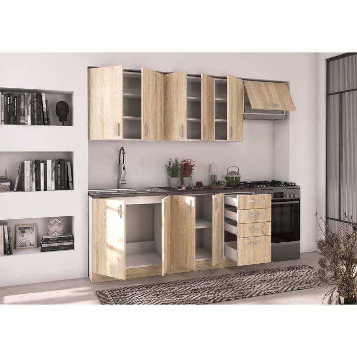 Cocina modular completa SARA - 7 elementos - Acabado roble Sonoma - Ancho 240 cm - Encimera no incluida