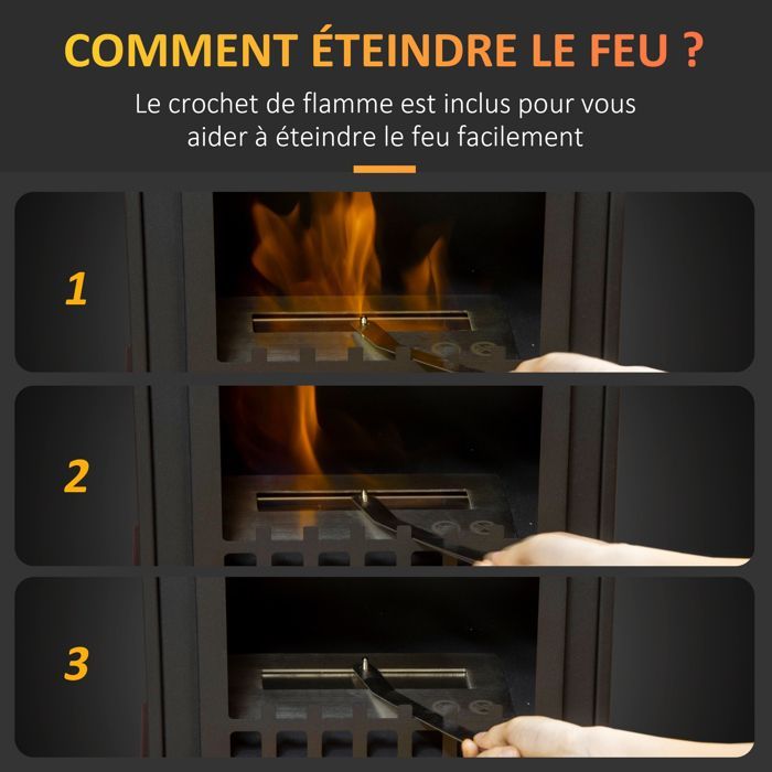 Chimenea de bioetanol - HOMCOM - independiente, depósito de 1,2 L, autonomía de 3 horas, cobertura de 25 m² - acero - 41 x 25 x 54 cm - negra