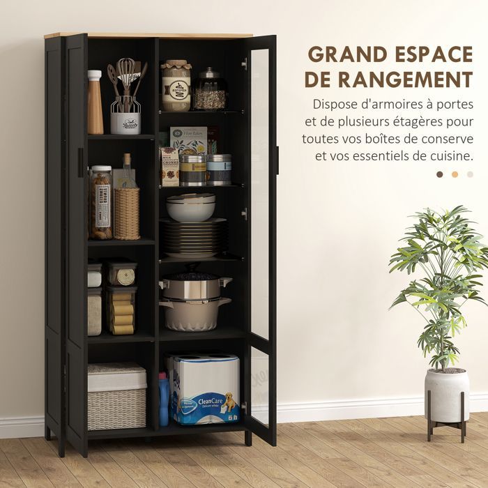 Buffet de cuisine HOMCOM armoire de cuisine meuble vitrine avec étagères réglables et 9 compartiments 76 x 36 x 160 cm noir