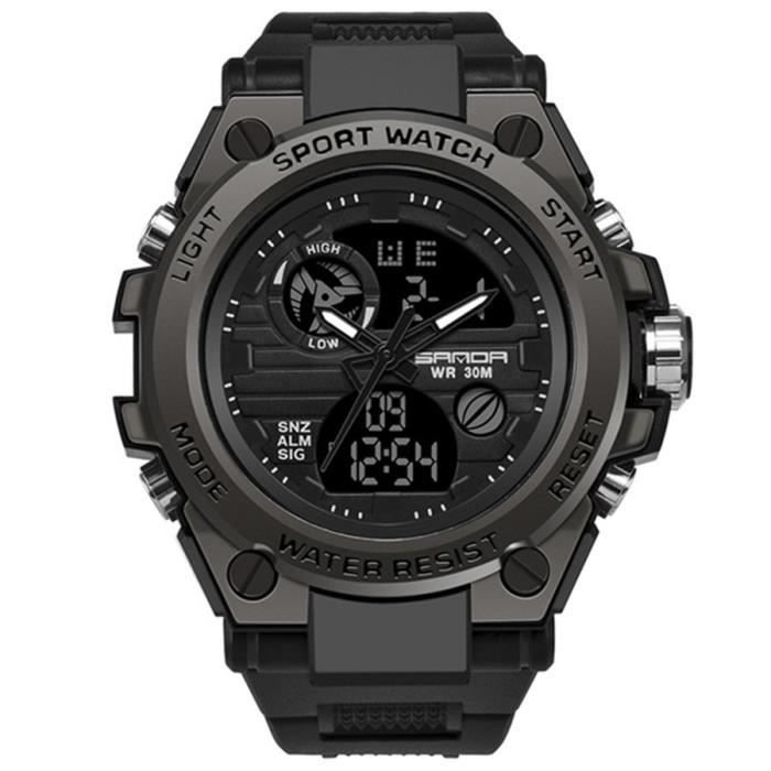Reloj deportivo LED digital de doble pantalla para hombre, color negro, estilo militar e impermeable - Regalo de Navidad