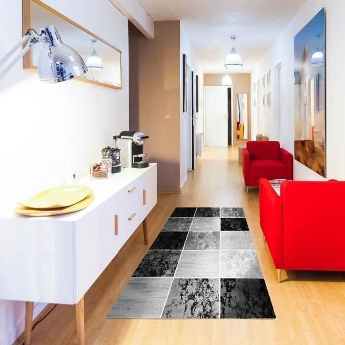 Tapete de corredor contemporâneo SUBWAY CUBE em polipropileno - 80 x 150 cm - Preto