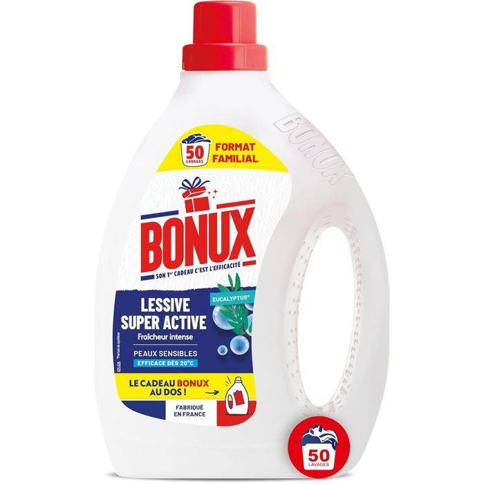 Bonux Freshness vloeibaar wasmiddel | Gemaakt in Frankrijk | Voor de gevoelige huid | Wit en gekleurd wasgoed | 2,25 liter en 50 wasbeurten