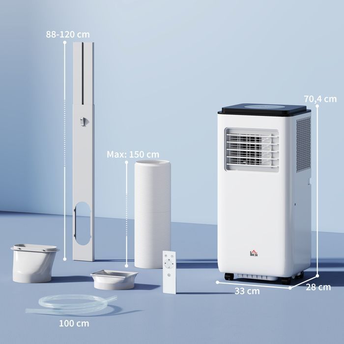 Aire acondicionado portátil - HOMCOM - 7000 BTU - Refrigeración, deshumidificación, ventilador, modo nocturno automático - ABS - 33x28x70,4cm - Blanco