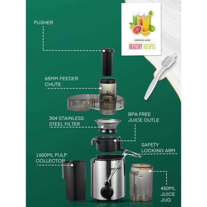 Centrifugal Juicer - Fruit and Vegetable Juicer - 3 Speeds - Anti-Drip Design - FOHERE
