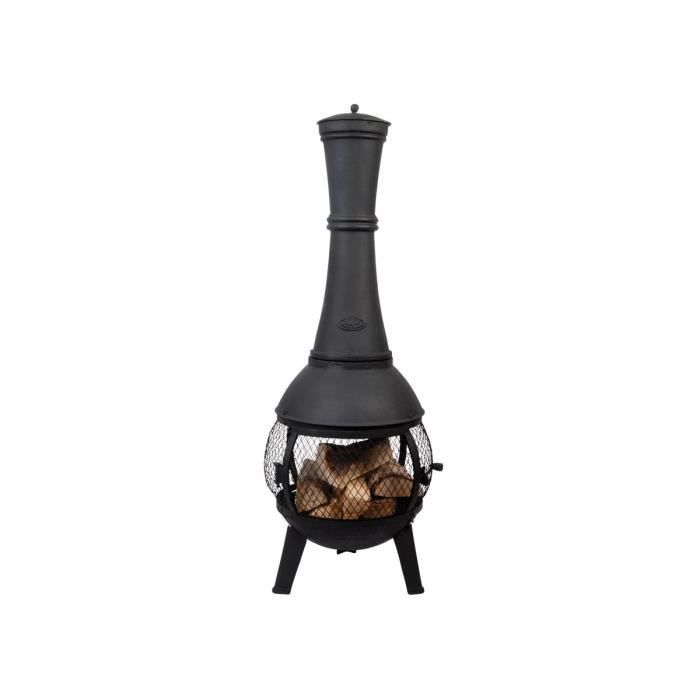 Brasero - ESSCHERT DESIGN - Chimenea de exterior - Hierro fundido - 43x120 cm - Puerta de malla