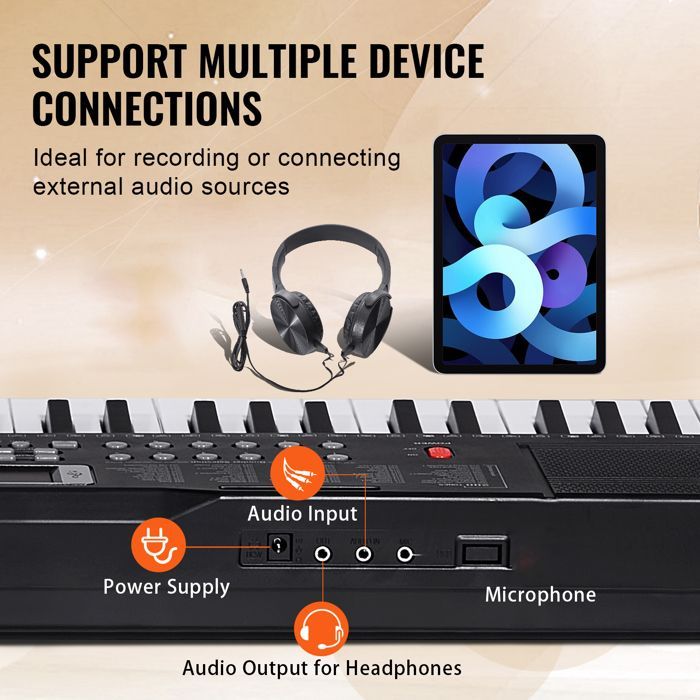 Teclado de piano digital Duoku de 61 teclas: ofrece 200 sonidos y 200 ritmos, es portátil e incluye 60 canciones de demostración.