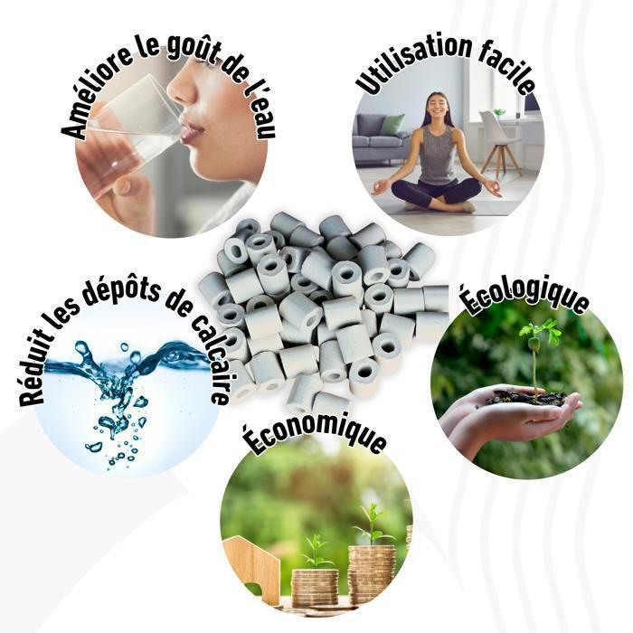 100 Perles de céramique EM Grises | Filtration naturelle de l'eau du robinet | Purificateur et filtre calcaire et chlore