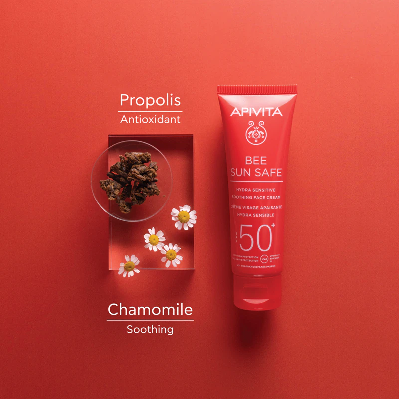 Apivita Bee Sun Safe Hydra Sensitive Soothing Face Cream SPF50+ hydratační a zklidňující krém SPF 50+