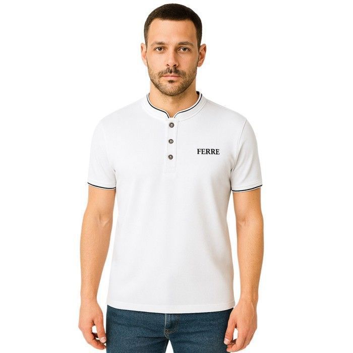 Polo de manga corta con cuello mandarín para hombre Ferre Giorgio, color blanco.