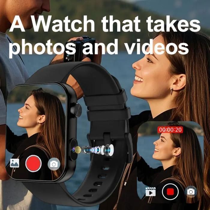 Montre Connectée Sport XTRADITECH Caméra Vidéo Appel Bluetooth Dictaphone Stock Musique Compatible Casque TWS IPS 1,91 Carrée Noir