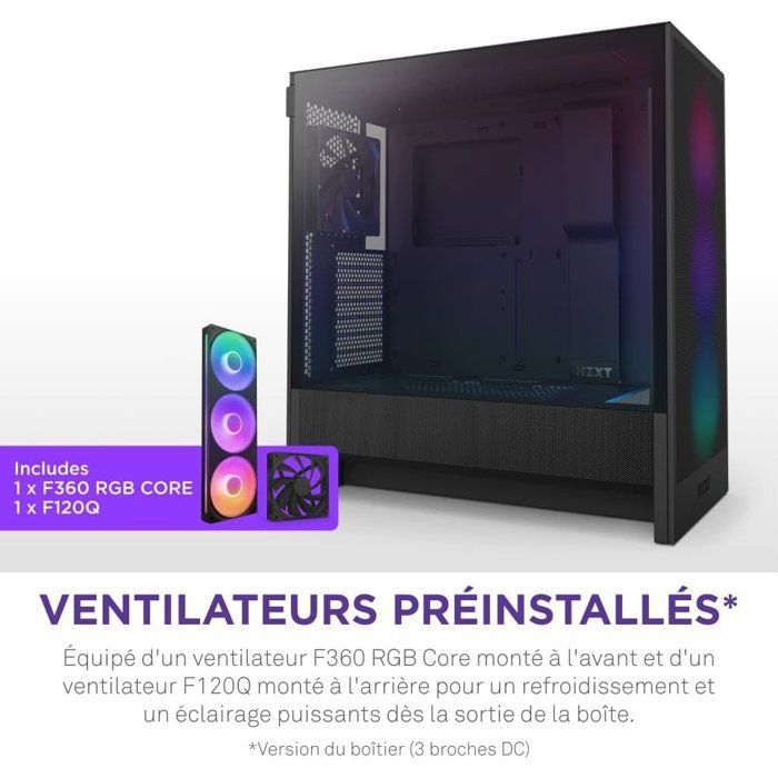 Case mid-tower ATX compatto NZXT CC-H52FB-R1 - H5 Flow RGB con ventole RGB incluse - Nero