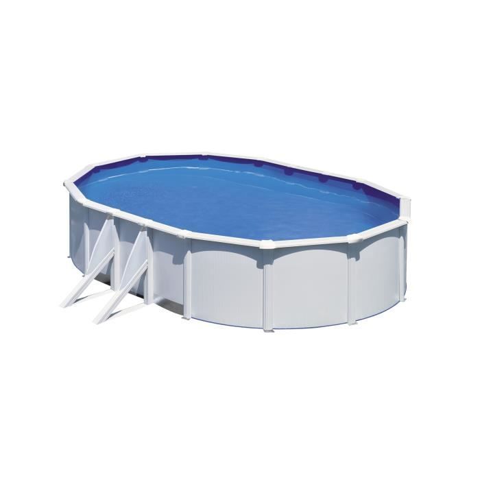 GRE - Kit de piscina ovalada de acero blanco para montaje sobre el suelo, 5,27 m x 3,27 m x 1,22 m de altura (incluye filtro de arena y escalera).