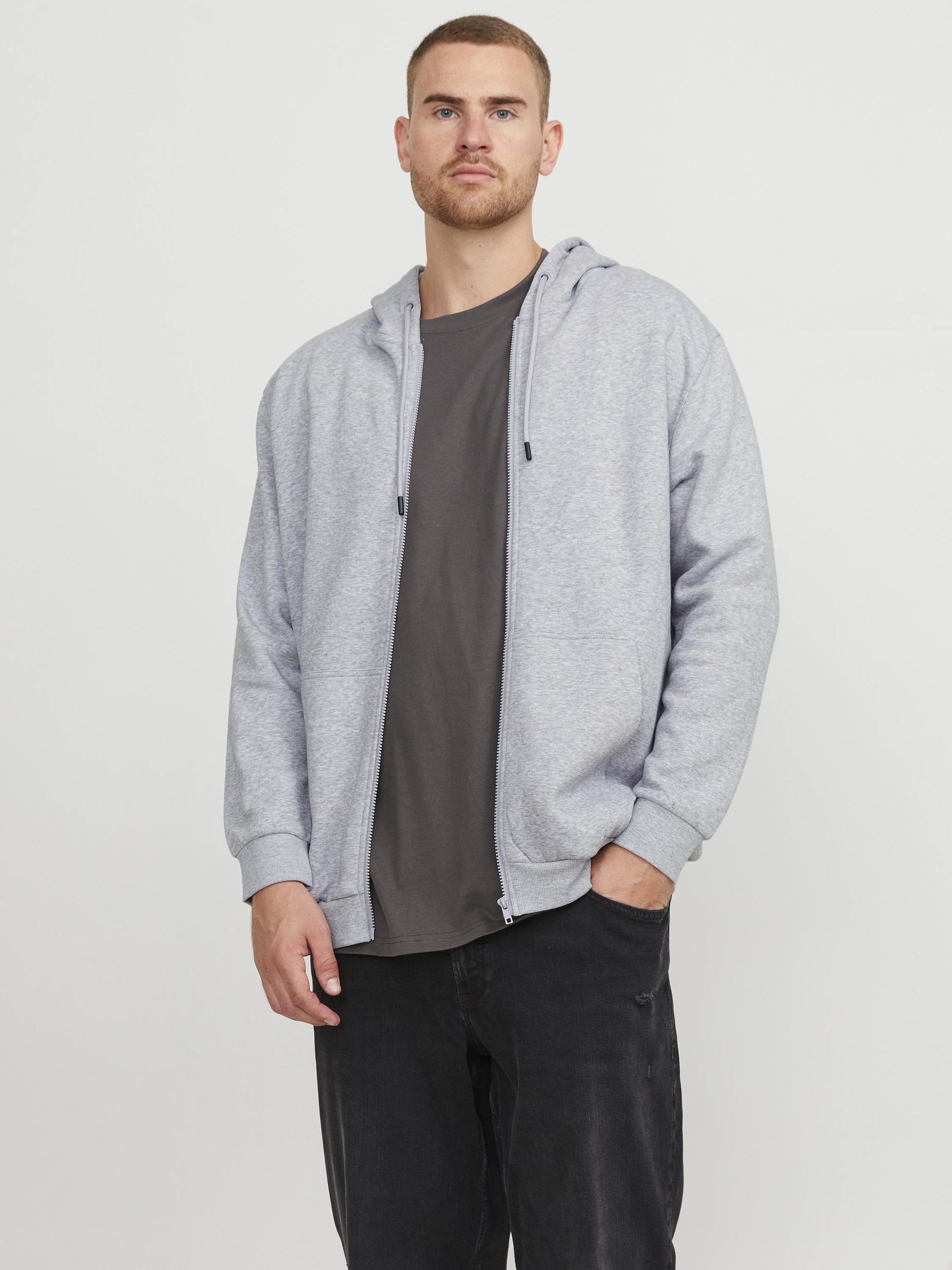 Jack & Jones JJEBRADLEY PLUS - Sweatshirt mit Reißverschluss - hellgrau meliert