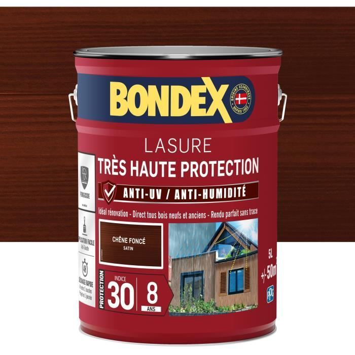 BONDEX - Tinte para madera de 8 años - FPS 30 - Roble oscuro - Acabado satinado - 5L