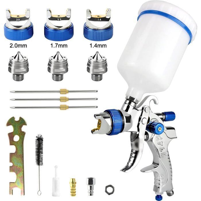 Pistolet A Peinture-Pistolet Peinture-Pulvérisateurs De Peinture-avec 3 Buses 1,4/1,7/2 mm,600mL-Spray Gun