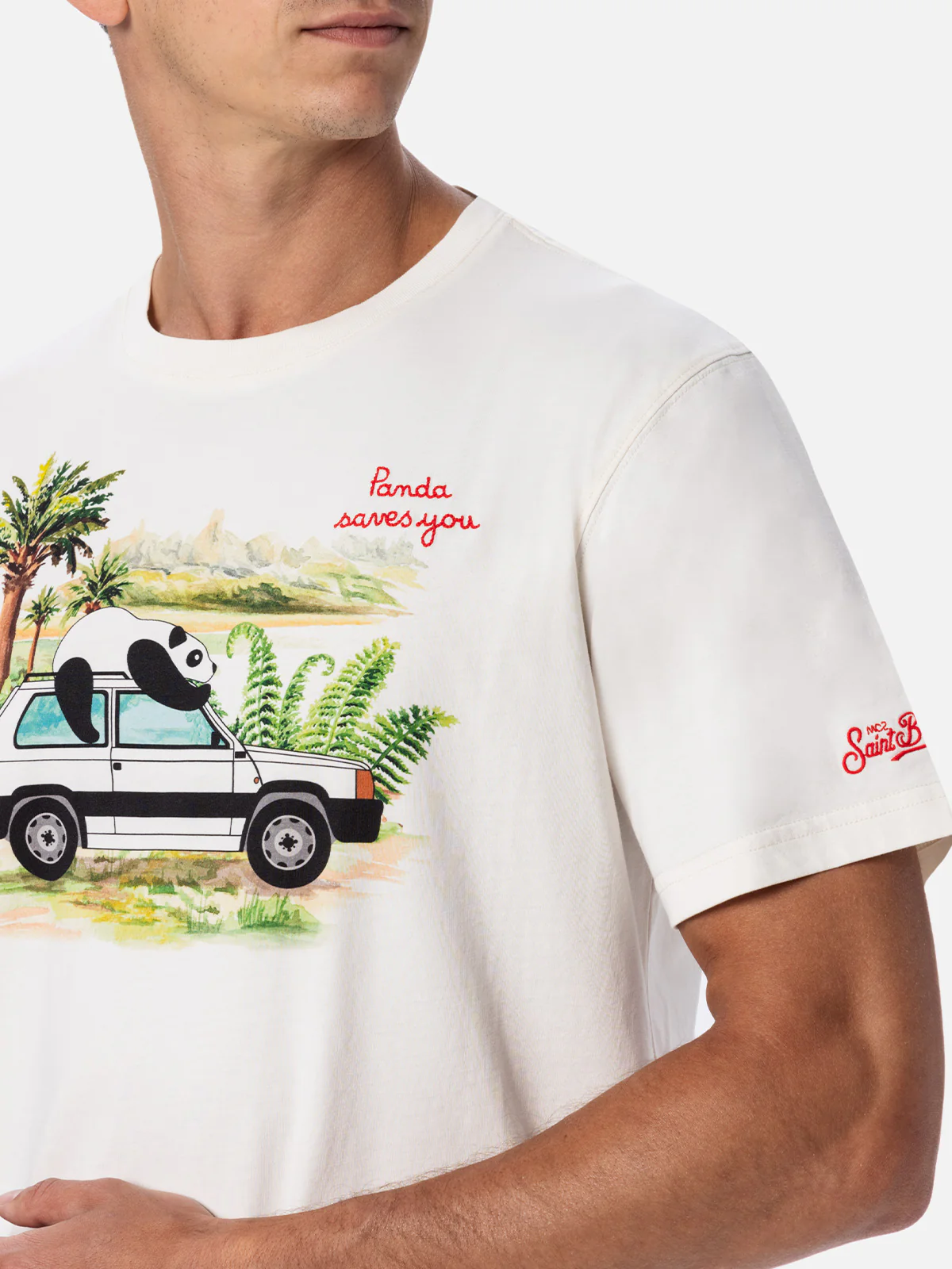 T-shirt da uomo in cotone con stampa e ricamo panda su Panda | EDIZION
