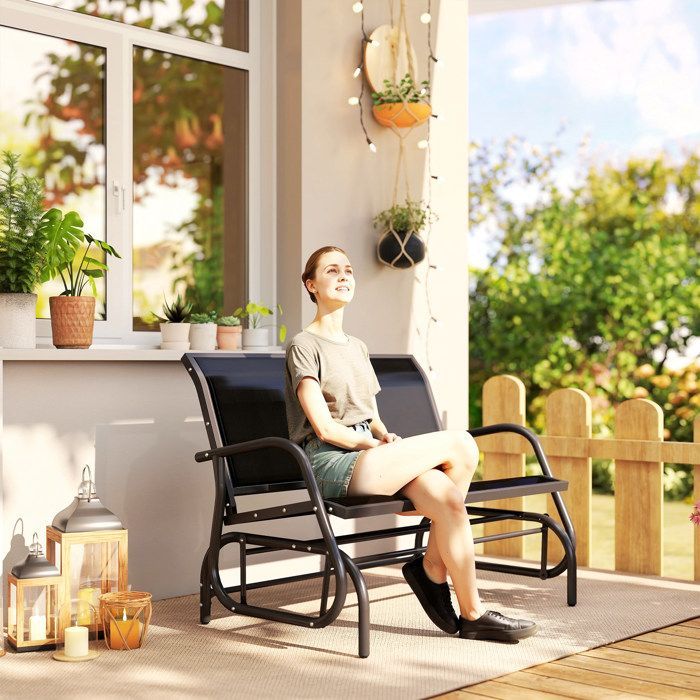 Outsunny - Banco de jardín - Metal - 120x70x85cm - Negro