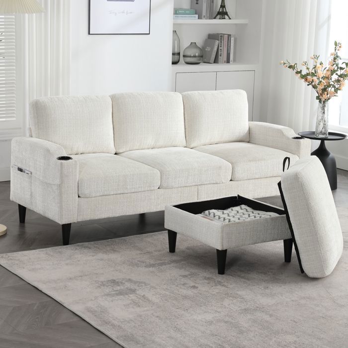 4-seater sofa with beige storage ottoman from Maisonsentiel