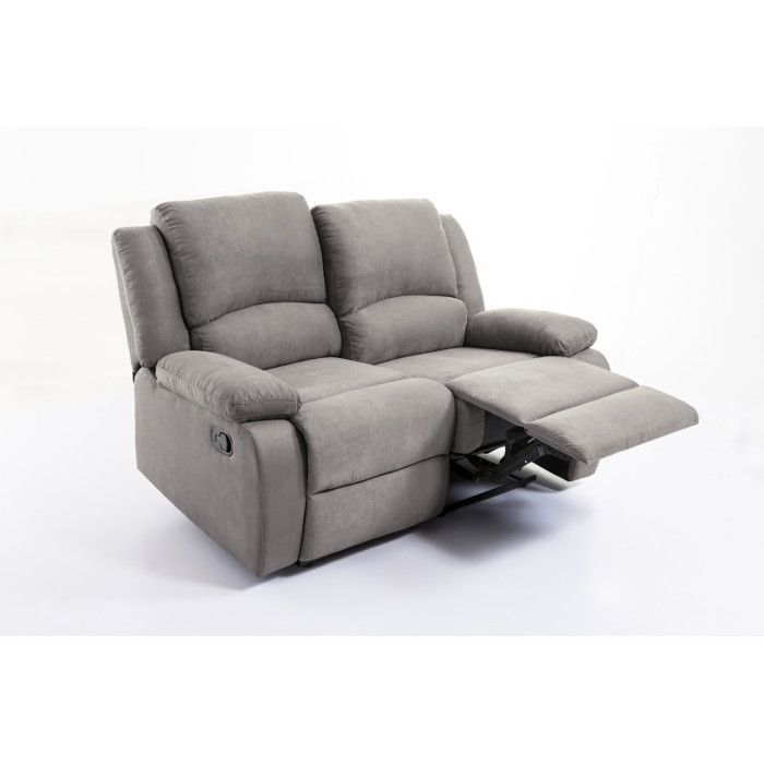 Sofá reclinable de 2 plazas LEO en microfibra - Gris - 143 x 93 x 96 cm - LOUNGITUDE