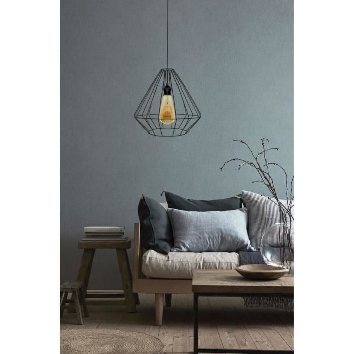 Lámpara colgante TOSEL de 1 luz - iluminación interior - acero negro - estilo urbano - 96 cm de alto x 40 cm de ancho x 40 cm de profundidad