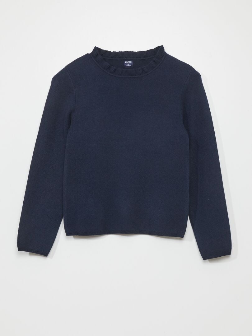 Trui met motief en sierlijke kraag - blauw