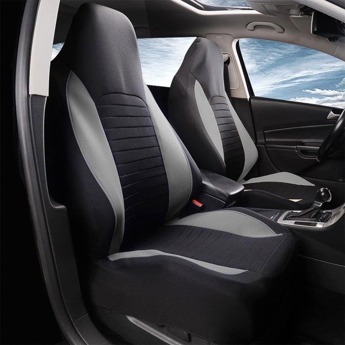 fundas para asientos delanteros de coche, fundas de una sola pieza para asientos individuales, transpirables, universales para SUV/camionetas, negro/gris