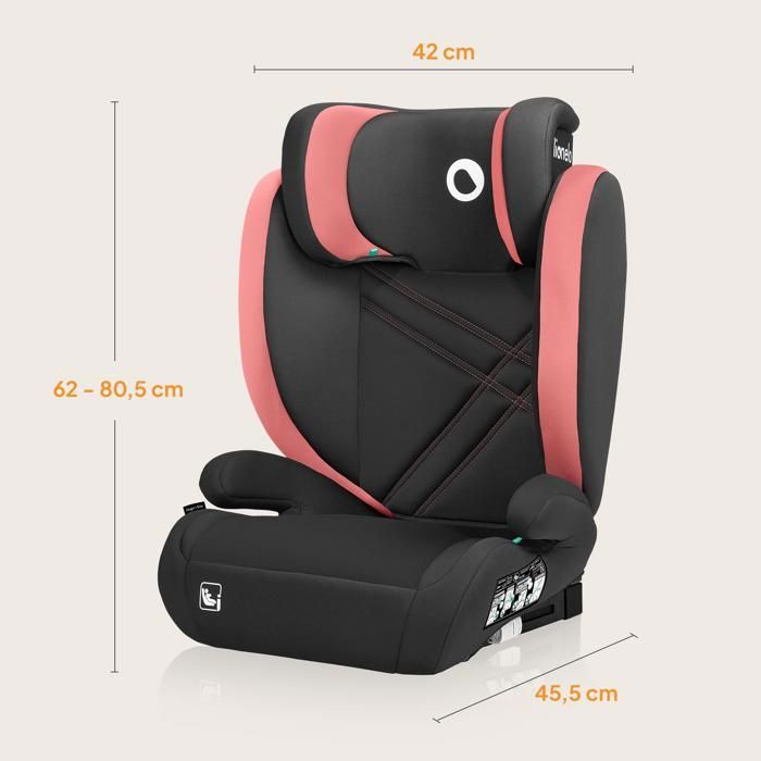Seggiolino auto convertibile LIONELO Hugo i-Size - ISOFIX - 100-150 cm - Gruppo 2/3 - Poggiatesta regolabile in altezza - Nero-Rosa