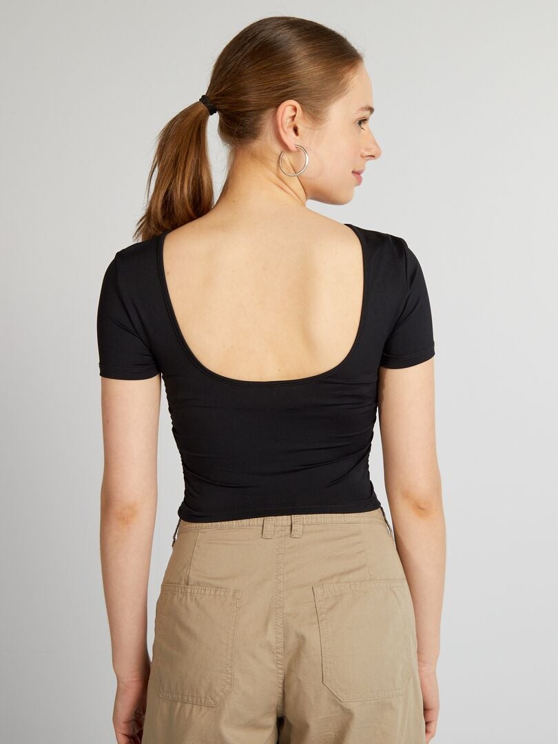 Gekreukeld T-shirt zonder rugpand - Zwart